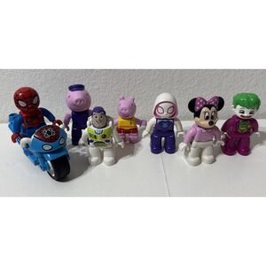 Lego Duplo LOT 8 Pcs Marvel Disney Minnie Buzz Peppa Pig Spiderman Motorcycle